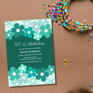 Chic Green Mint Flower 40 Fabulous Birthday Invitation