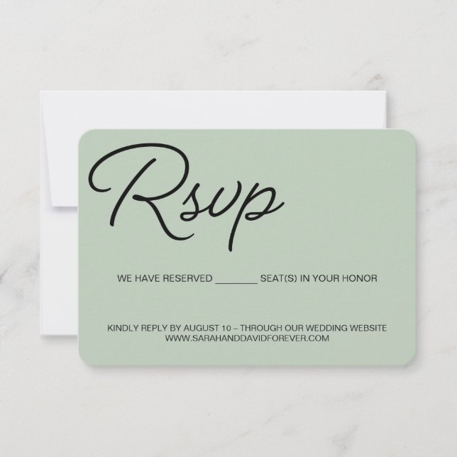 Chic Green Modern RSVP wedding reserved seat Card (Front)