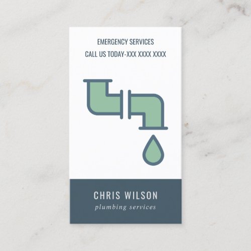 CHIC GREEN NAVY PLUMBER SERVICE PIPES PLUMBING BUSINESS CARD
