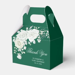 Chic Green Pastel White Rose Greenery Birthday Favor Boxes