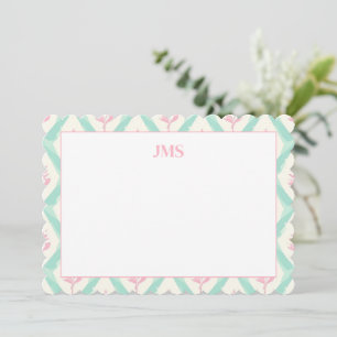 Chic Green Pattern Monogram Stationary Note Card