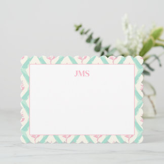 Chic Green Pattern Monogram Stationary Note Card