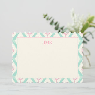 Chic Green Pattern Monogram Stationary Note Card