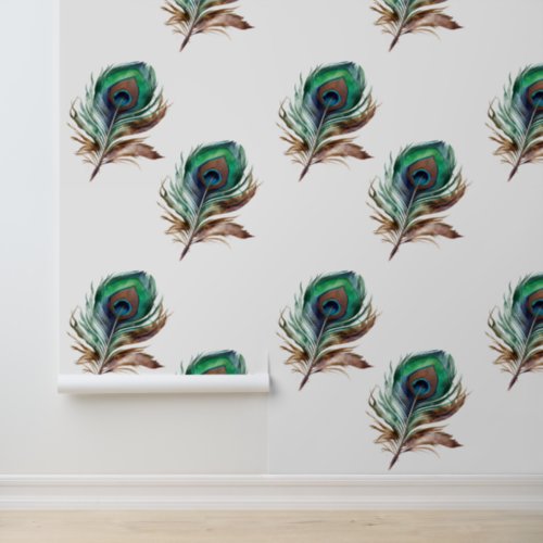 Chic Green Peacock Feathers Wallpaper