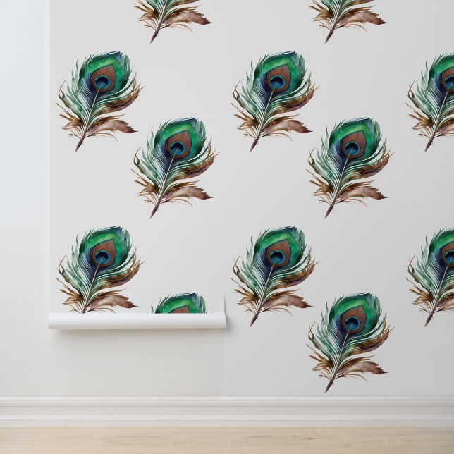 Chic Green Peacock Feathers Wallpaper (Application)