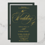 Chic green photo calligraphy wedding foil invitation<br><div class="desc">Chic and elegant real gold foil and Christmas winter green photo calligraphy wedding invitation.With a beautiful brush calligraphy script.</div>