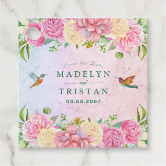 Chic Green & Pink Delicate Watercolor Floral Favor Tags