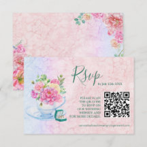 Chic Green & Pink Watercolor Floral Qr Code