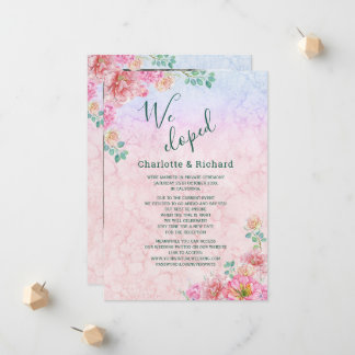 Chic Green & Pink Watercolor Floral wedding photo Announcement