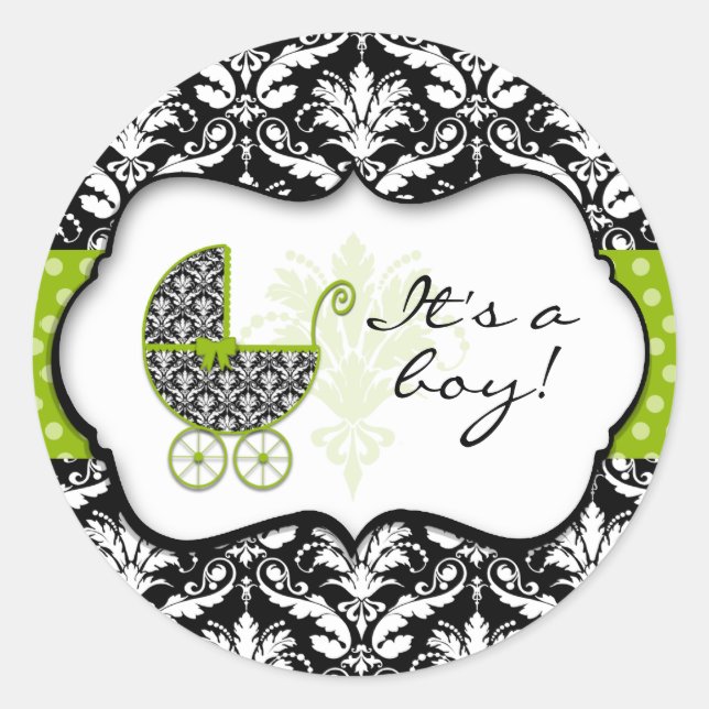Chic Green Polka Dot Damask Stickers (Front)