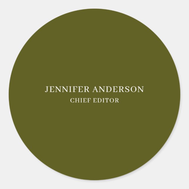 Chic Green Professional Modern Plain Minimalist Classic Round Sticker (Front)