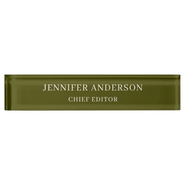Chic Green Professional Modern Plain Minimalist Desk Name Plate (Front)