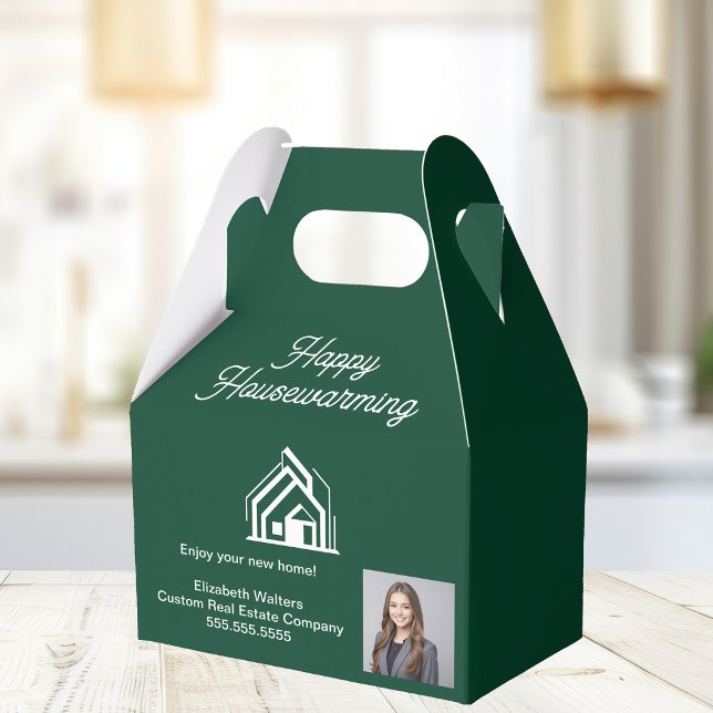 Chic Green Real Estate Agent Photo Housewarming Favor Boxes (Creator Uploaded)