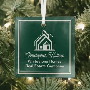 Chic Green Real Estate Company Custom Realtor Glass Ornament
