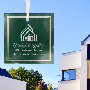 Chic Green Real Estate Company Custom Realtor Glass Ornament