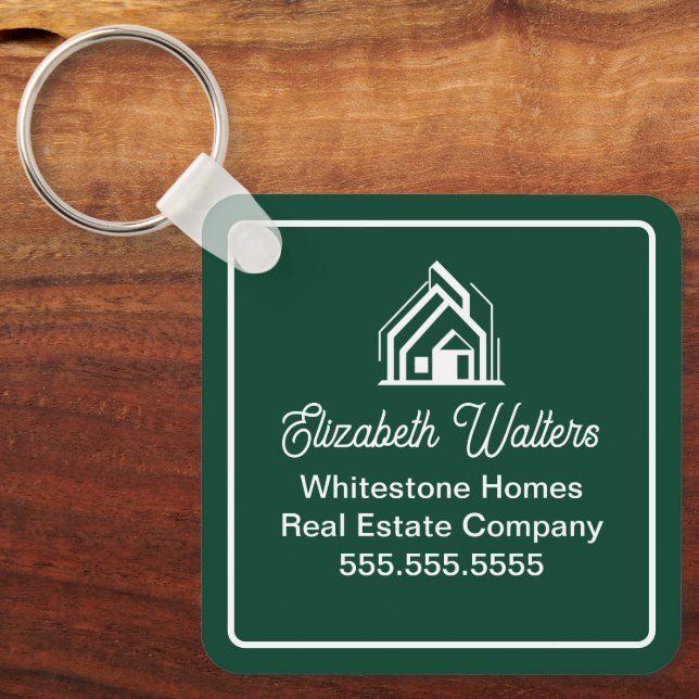 Chic Green Real Estate Company Custom Realtor Keychain (Front)