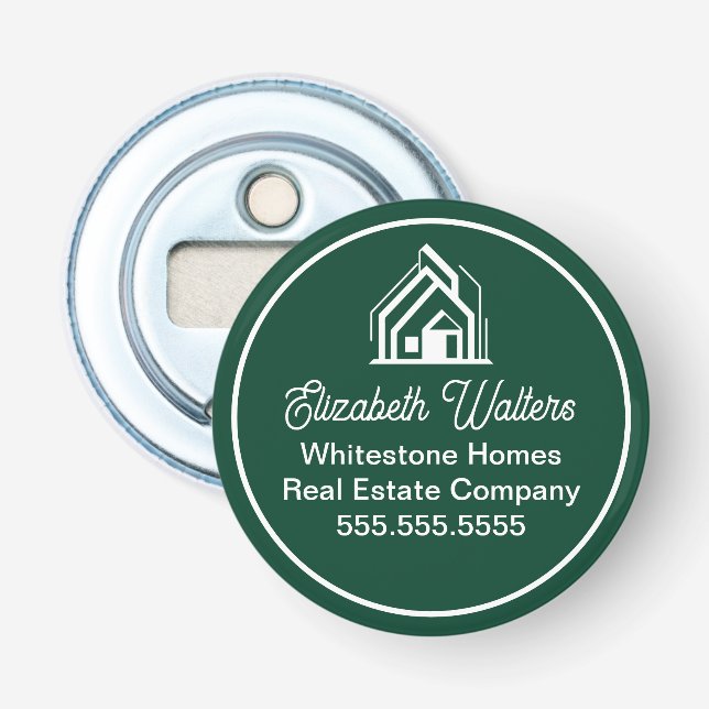 Chic Green Real Estate Company Customized Realtor Bottle Opener (Front)
