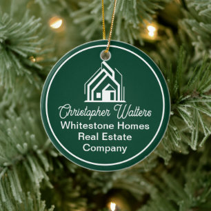Chic Green Real Estate Company Customized Realtor Ceramic Ornament