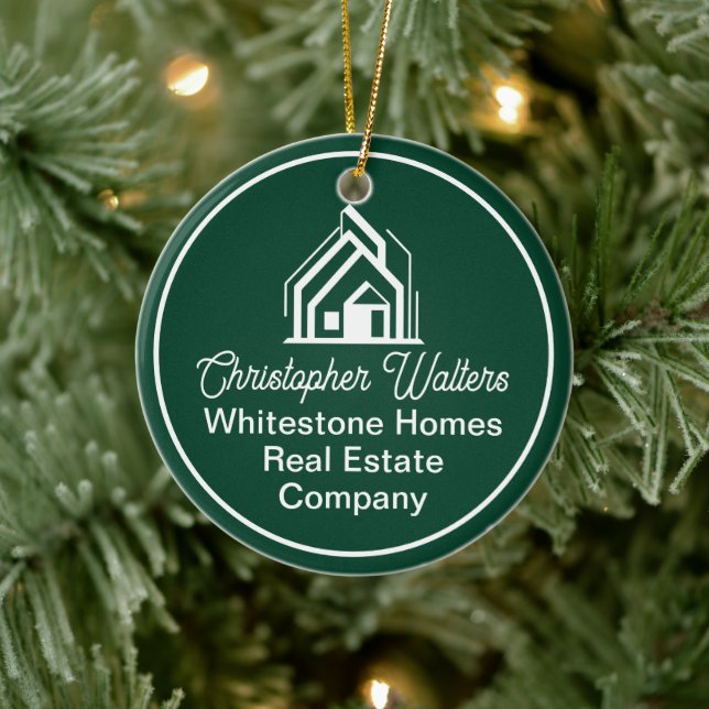 Chic Green Real Estate Company Customized Realtor Ceramic Ornament (Tree)