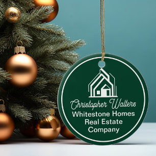 Chic Green Real Estate Company Customized Realtor Ceramic Ornament