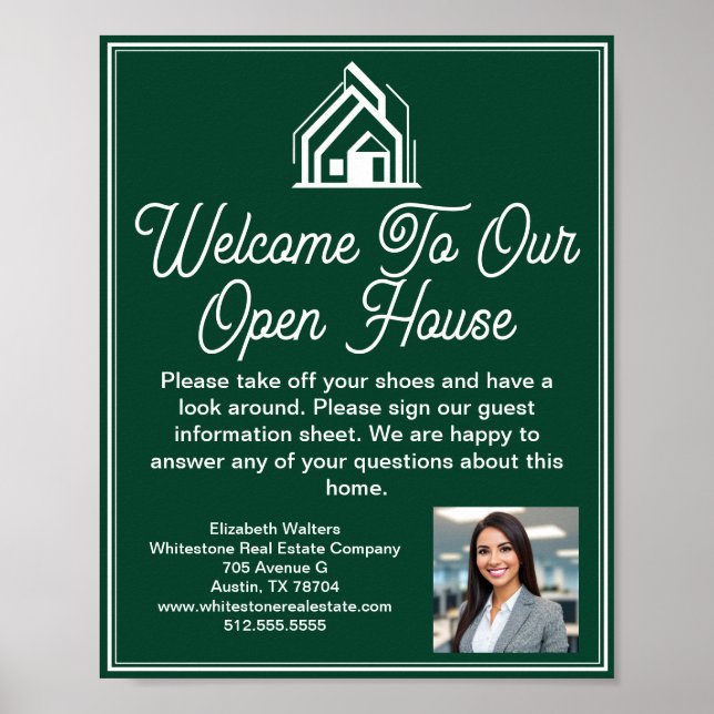 Chic Green Real Estate Company Open House Welcome Poster (Front)