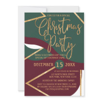Chic Green Red Gold Glitter Geo Christmas Party Invitation