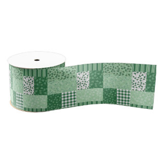Chic Green Shamrocks Faux Patchwork Ribbon