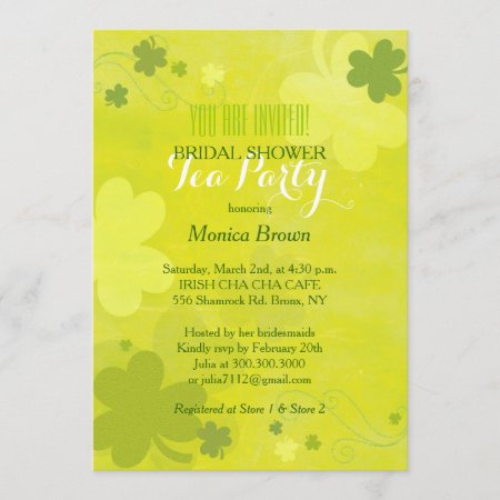 Chic Green Shamrocks Irish Bridal Shower Tea Party Invitation
