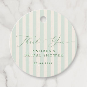 Chic Green Stripes Baby Shower Thank You Favor Tags