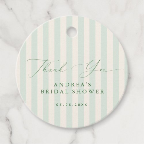 Chic Green Stripes Baby Shower Thank You Favor Tags