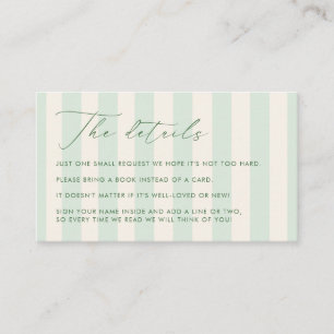 Chic Green Stripes Baby Shower The Details Enclosure Card