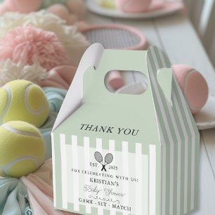 Chic Green Stripes Tennis Baby Shower Thank You Favor Boxes