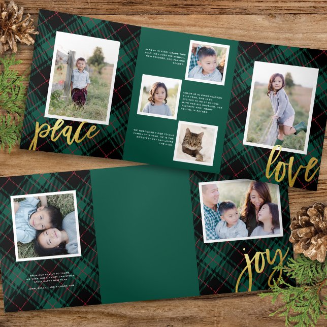 Chic Green Tartan Calligraphy Holiday Photo Card (Creator Uploaded)