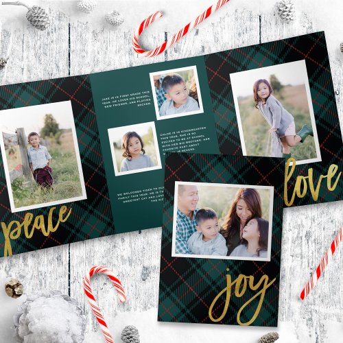 Chic Green Tartan Calligraphy Holiday Photo Card