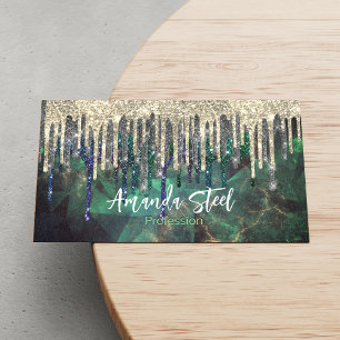 Chic green turquoise gold glitter drips monogram business card magnet