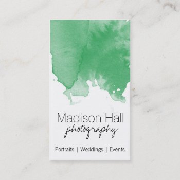 Chic Green Watercolor Business Card by cardeddesigns at Zazzle