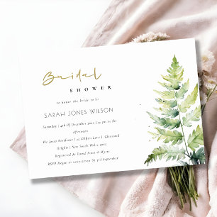 Chic Green Watercolor Fern Foliage Bridal Shower Invitation