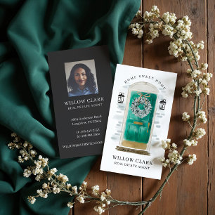 Chic Green Watercolor Front Door Real Estate Agent Business Card