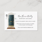 Chic Green Watercolor Front Door Real Estate Photo Business Card (Front)
