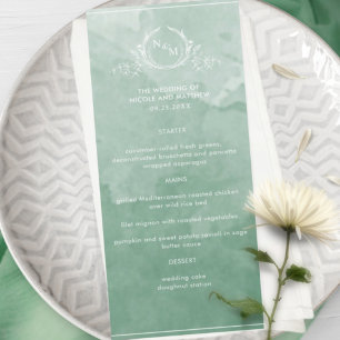 Chic Green Watercolor, Monogram Wedding Menu