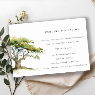 Chic Green Watercolor Oak Tree Wedding Reception Enclosure Card
