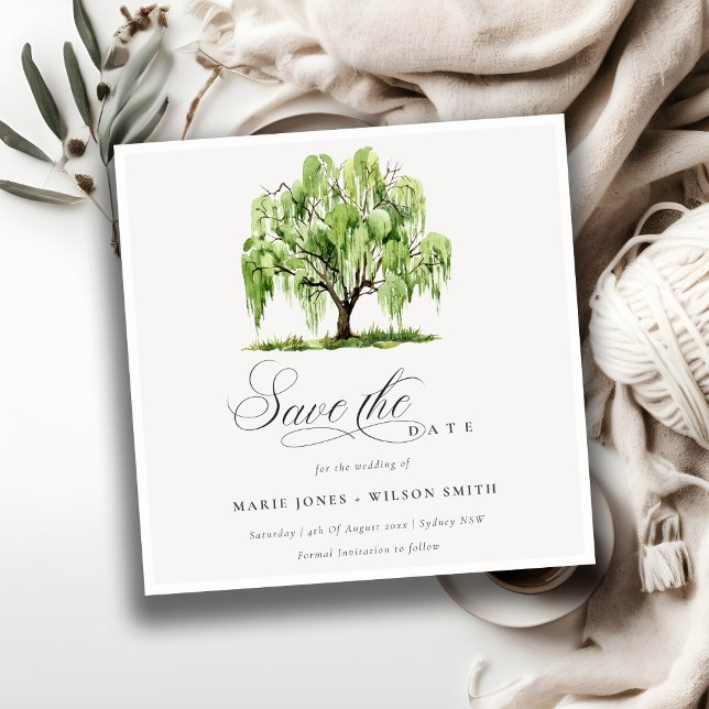 Chic Green Watercolor Willow Tree Farm Wedding Save The Date (Creator Uploaded)