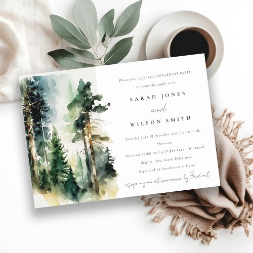 Chic Green Watercolor Woodland Forest Engagement Invitation