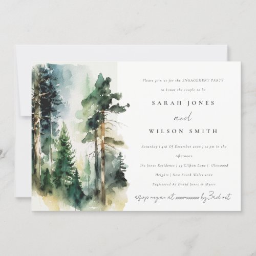 Chic Green Watercolor Woodland Forest Engagement Invitation