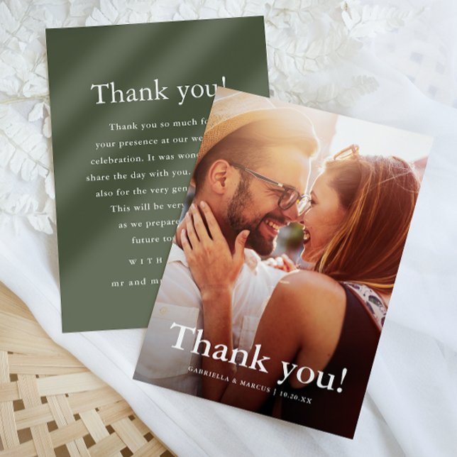 Chic Green Wedding Photo with Thank You Message  Card (Creator Uploaded)