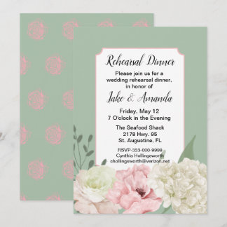 Chic Green Wedding Rehearsal Dinner Invitation
