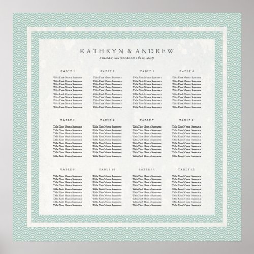 Chic GreenWhite Pattern Seigaiha Seating Chart