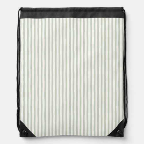 Chic Green White Stripes Drawstring Bag