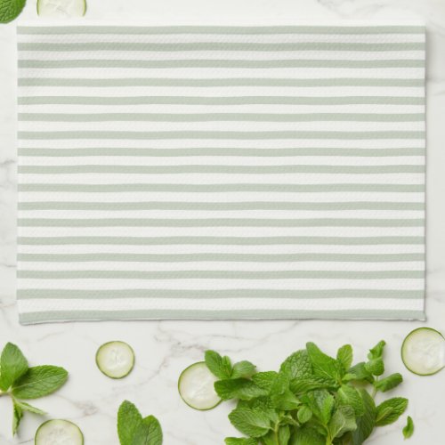 Chic Green White Stripes Kitchen Towel