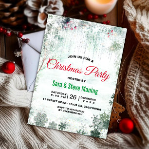 Chic green white wooldland winter Christmas party Invitation